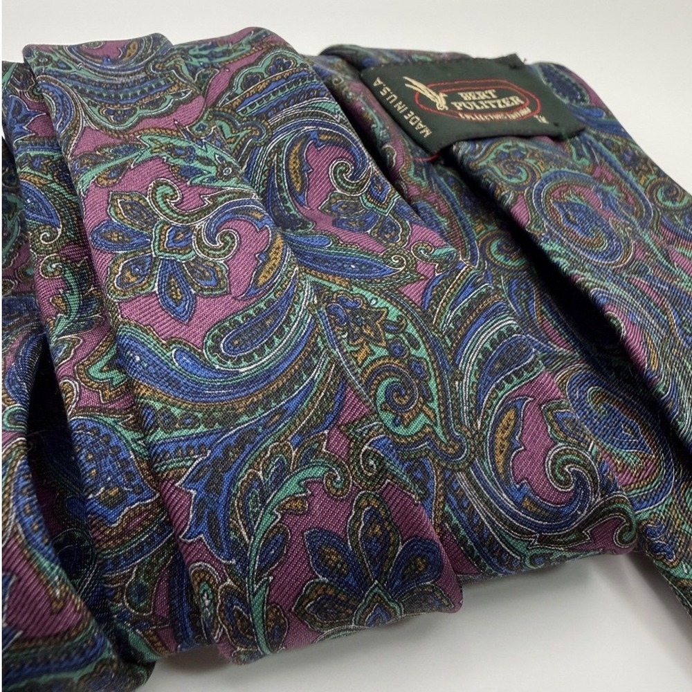 Bert Pulitzer Tie 3.5" Silk Ancient Madder Paisley Purple Teal Vintage Classic - Picture 4 of 8